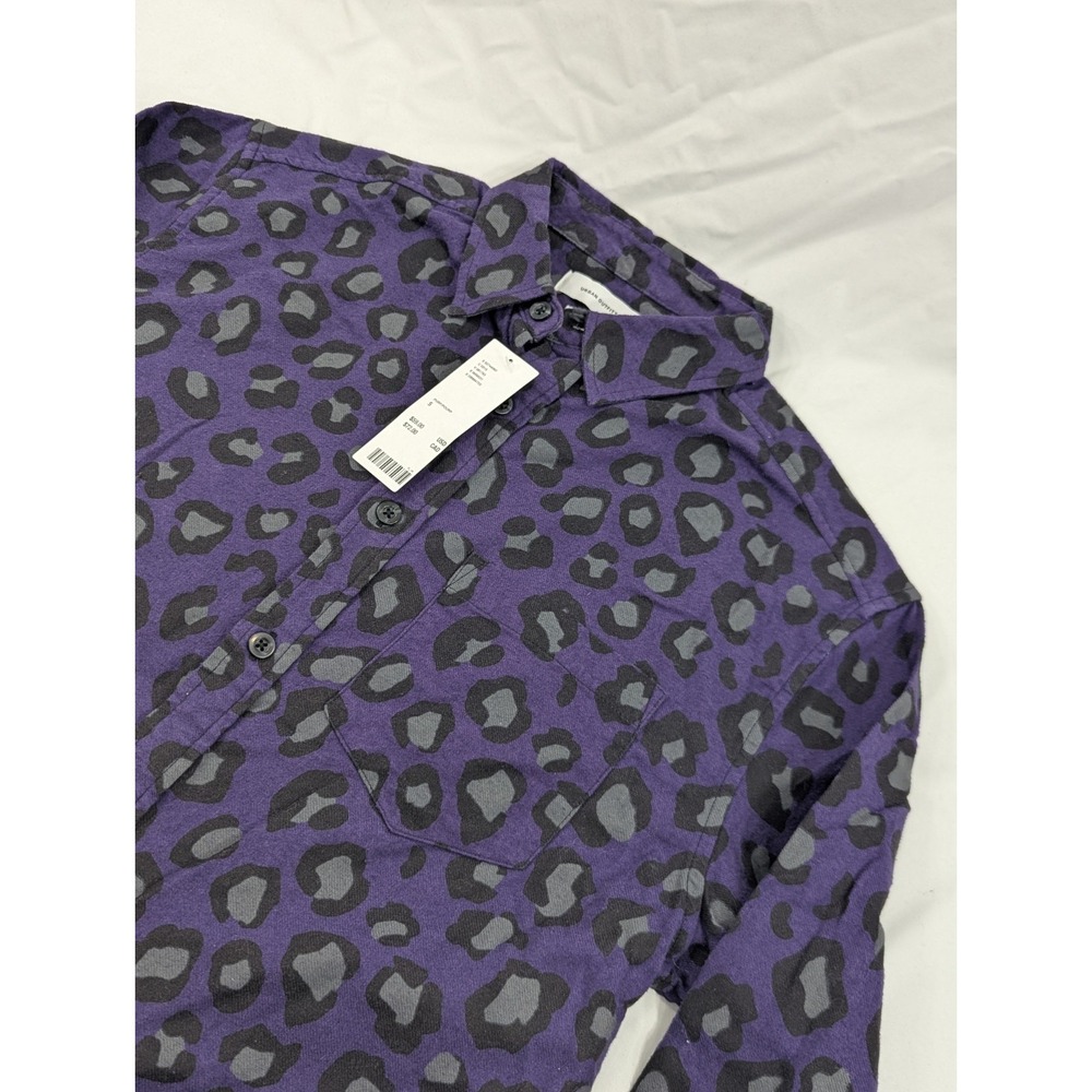 NWT Urban Outfitters Flannel Shirt Purple Gray Leopard Button Up Shirt Men Small